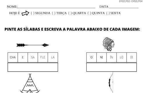 atividade 2º ano povos indígenas sílabas